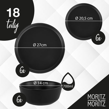 Moritz & Moritz NORDIC Geschirrset 6P Schwarz - 18-teilig Steingut