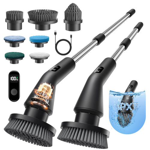 Leebein Elektrische Reinigungsbürste Spin Scrubber mit 7 Bürstenköpfen und ausziehbarem Griff
