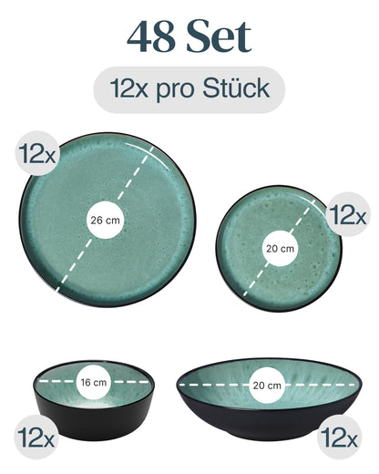 Pure Living Ibiza Steingut Geschirrset 48 tlg. Salbeigrün