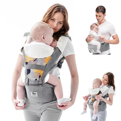 Bellababy Babytrage ergonomisch für Neugeborene und Kleinkinder Grau mit Hüftsitz und Schultergurten