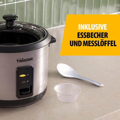 Tristar RK-6145 Reiskocher mit Dampfgaraufsatz, 1,5 L, Edelstahl