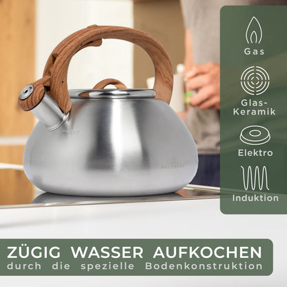 WALDWERK Flötenkessel 2,3 L – Edelstahl Wasserkessel für Induktion