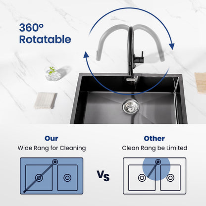 CECIPA Küchenarmatur Niederdruck Schwarz – Ausziehbarer Bogen