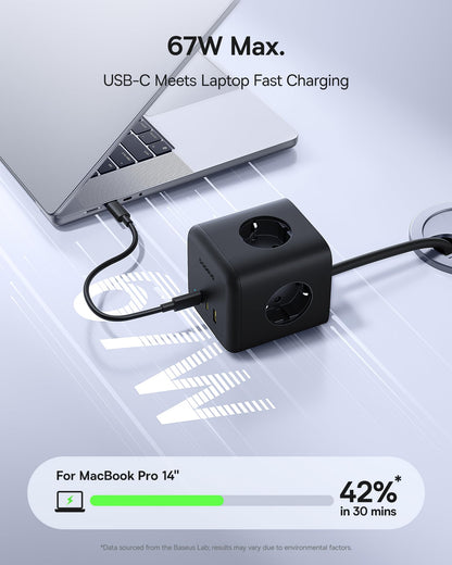 Baseus 67W GaN6 Steckdosenwürfel USB C Ladegerät 3-fach