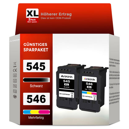 ANKINK Tintenpatronen kompatibel für Canon PG-545XL CL-546XL 2er-Pack, Schwarz und Farbe