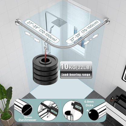 Premium L-Form Duschstange Edelstahl - 70-100x70-100cm Silber