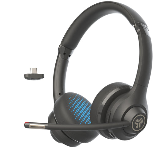 JLab Go Work 2nd Gen Bluetooth Headset mit Mikrofon & USB-C-Dongle, On-Ear-Bauweise mit Cloud-Foam-Ohrmuscheln