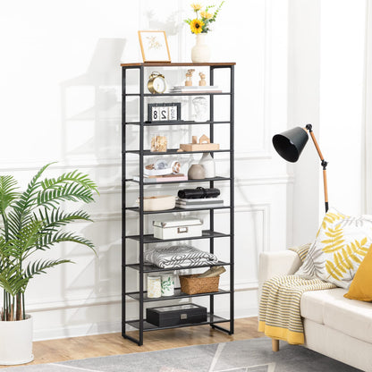 HOOBRO EBF601XJ01 Schuhregal 10-Ebenen schmal - Vintagebraun-Schwarz