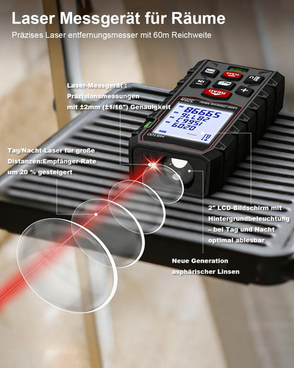 Charcity HS100 Laserentfernungsmesser 100 m, IP54, Dual-Level
