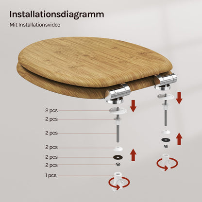 WOLTU WC-Sitz mit Absenkautomatik, MDF, Oval, Bamboo-Dekor