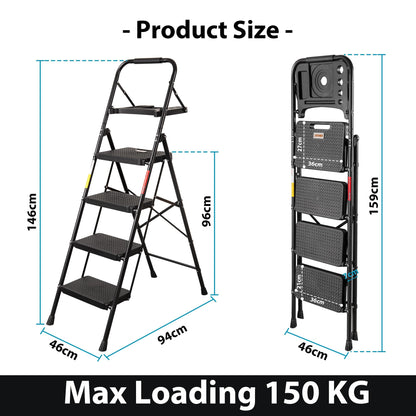 BONTEC Trittleiter 4 Stufen Klappbar Stahl 150kg - Schwarz