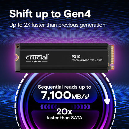Crucial P310 PS5 Gaming SSD 4TB PCIe Gen4 NVMe M.2 Kühlkörper