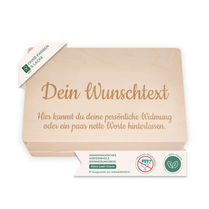LAUBLUST Holzkiste mit Wunschgravur, Erinnerungsbox aus Kiefernholz