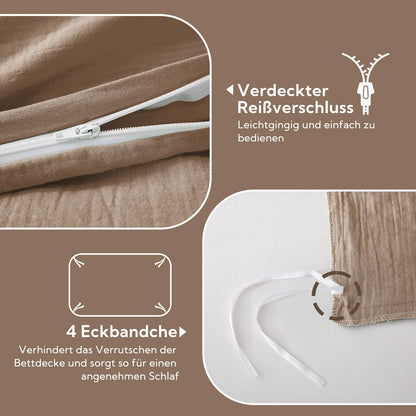 SOULFUL Muslin Baumwoll Bettwäsche Set 135x200 - Dunkler Kaffee