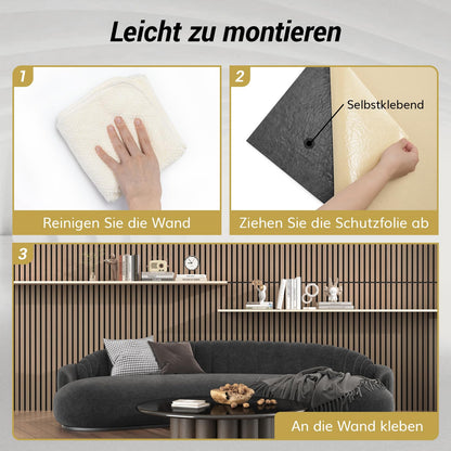 TONOR 3D Holz Akustikpaneele – Selbstklebend 4er Set Braun