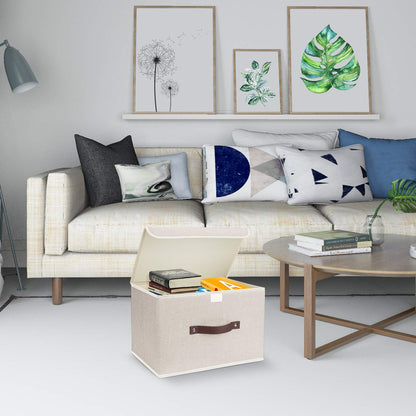 TYEERS Aufbewahrungsbox mit Deckel, faltbar, Stoff, 5 Stück, beige