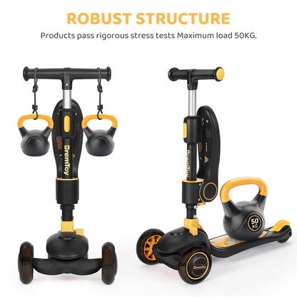 BremToy Kinderroller mit Sitz, höhenverstellbar und faltbar, Gelb