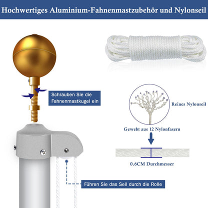 NQ Fahnenmast 6m Aluminium höhenverstellbar stabil – Silber
