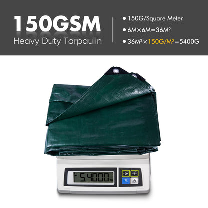 GZBtech Gewebeplane Schutzplane 6x6m - Grün, 150g/m²