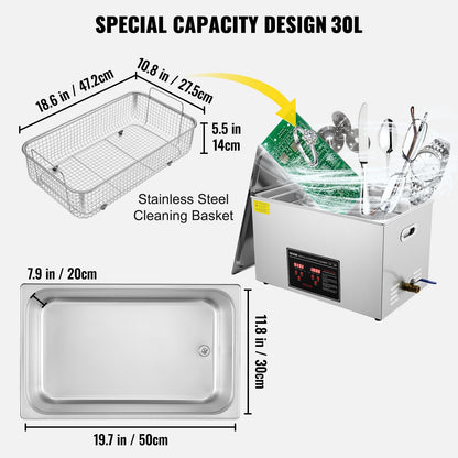 VEVOR Ultraschallreiniger 30 L Edelstahl 600 W mit Digitalanzeige