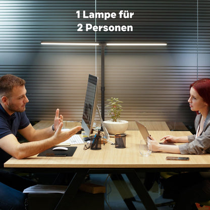 APMIEK LED Schreibtischlampe Doppelkopf dimmbar klemmbar, schwarz