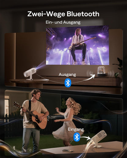 Aurzen Boom Air Mini Beamer mit Google TV, Full HD, USB-C, Cremeweiss