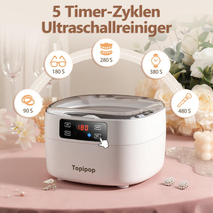 Topipop Ultraschallreiniger A6, 48 kHz, 2 Reinigungsmodi, Weiss