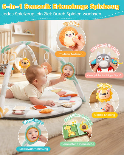 Oneyus Spielbogen Baby mit Krabbeldecke, 5 Greiflinge, ab Geburt