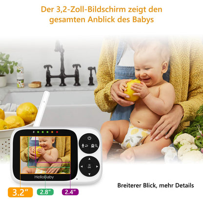 HelloBaby HB6233 Babyphone mit Kamera, 3,2-Zoll-Display, Nachtsicht