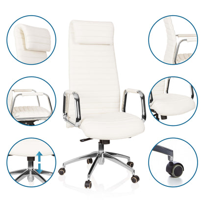 hjh OFFICE ASPERA 20 Chefsessel Nappaleder Weiss/Chrom