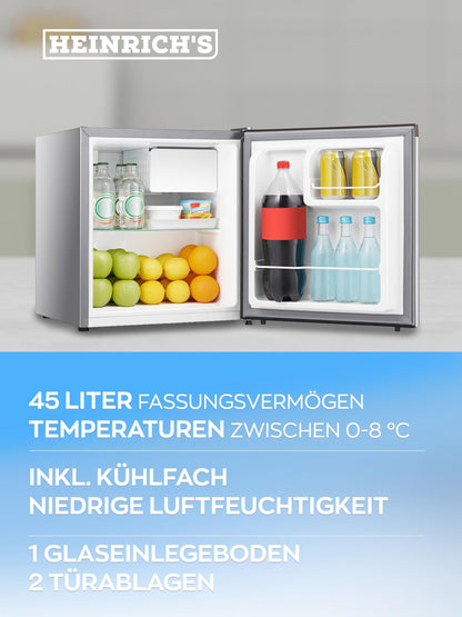HEINRICHS Getränkekühlschrank 45L mit Kühlfach, leise - Silber
