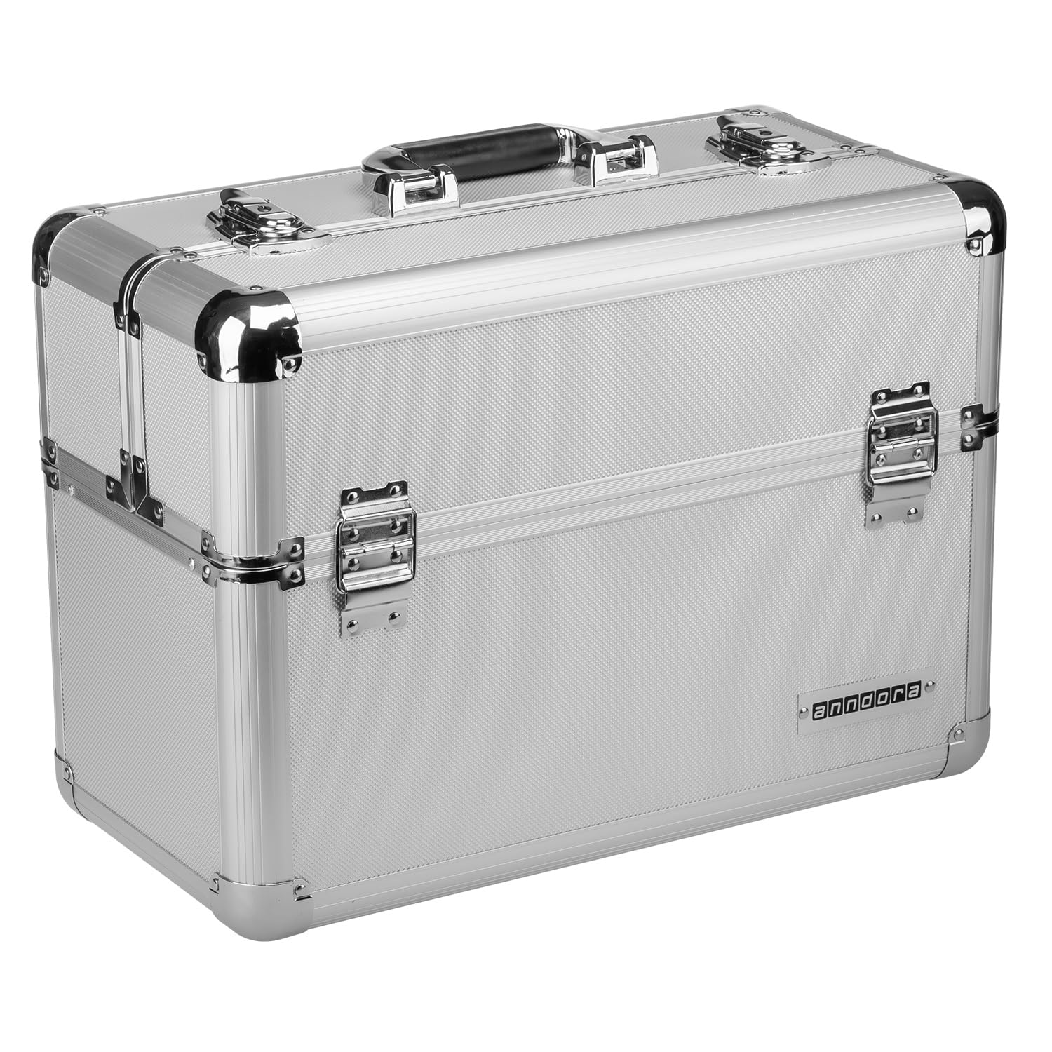 anndora Werkzeugkoffer lang Universal L45x23x34 cm - Silber: Silberner, langer, rechteckiger Koffer für Werkzeug- & Messgeräte-Transport/Aufbewahrung.