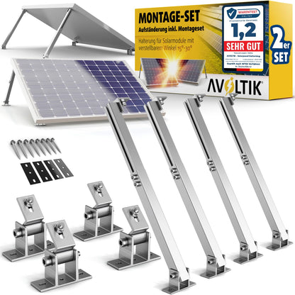 Avoltik Solarmodul-Halterung Aluminium 2er-Set verstellbar 15-30° – Aluminium-Stützen für zwei Solarmodule