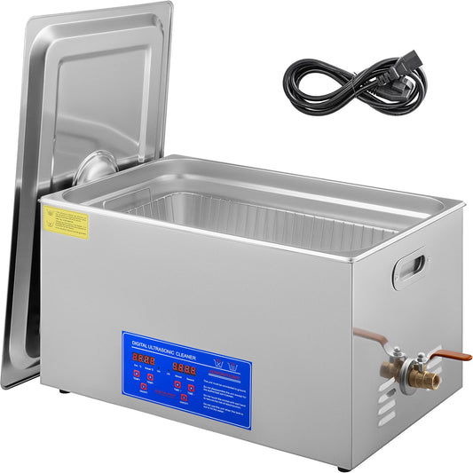 VEVOR 30L 100A Ultraschallreinigungsgerät 600W - Edelstahl, rechteckig, aus Edelstahl. Zur Reinigung von Werkzeugen und Kleinteilen.