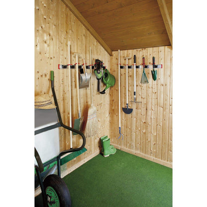Bruns Gerätehalter Schiene 100 cm mit 8 Haltern und 2 Haken