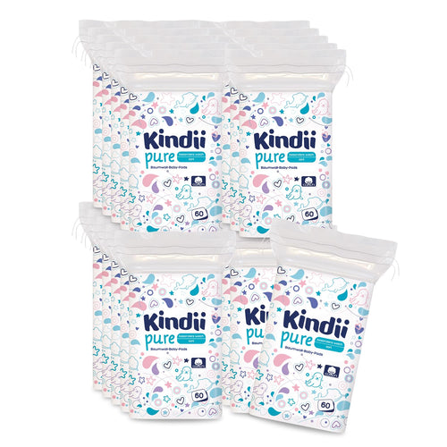 Kindii Pure Baby Pads – grosse Wattepads aus Baumwolle, 1200 Stück
