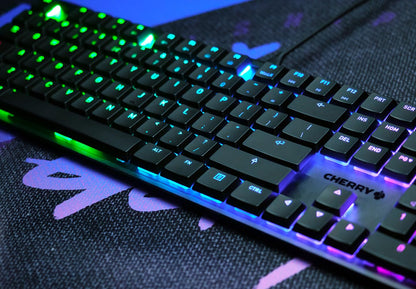 CHERRY MX 10.0N RGB Flache Gaming-Tastatur - EU-Layout, Schwarz