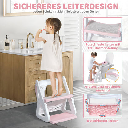 Orzbow Toilettensitz Kinder mit Treppe, höhenverstellbar, Rosa