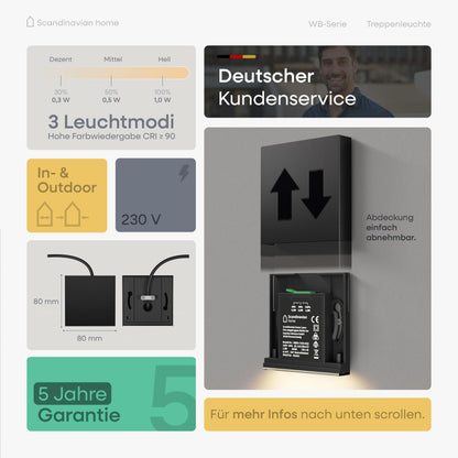 Scandinavian home LED Treppenbeleuchtung Set 6 Stk. Warmweiss Aussen/Innen