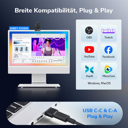 EMEET Piko+ 4K KI-Webcam – Dual-Kamera, KI-Autofokus