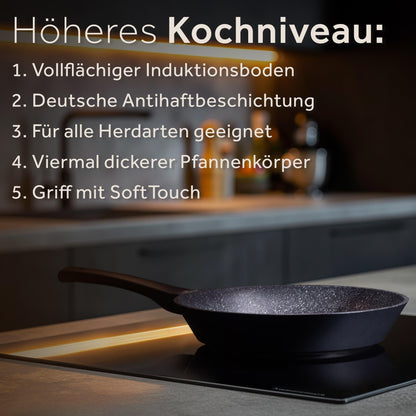 ZWIEGER Hochwertige Bratpfanne 28 cm – beschichtete Pfanne 28 cm, Aluguss, vollflächiger Edelstahlboden, für alle Herdarten (inklusive Induktion) geeignet – Antihaft, PFOA- & PFOS-frei