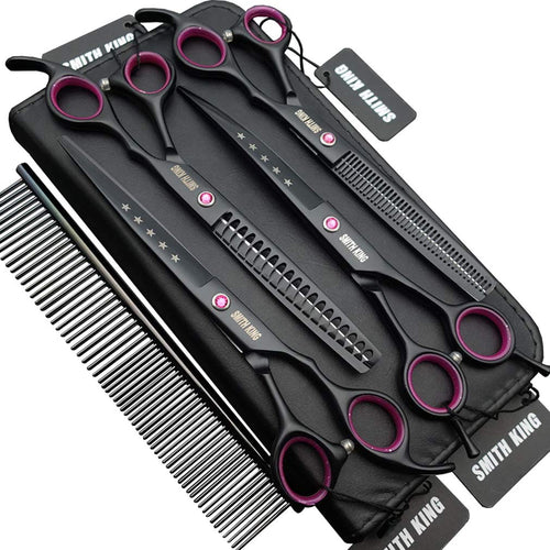 Smith King Hundepflege Scheren Set 7,0 Zoll, 4 Scheren mit Etui – Scheren aus 6CR-Edelstahl