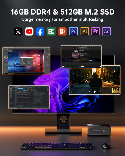 NiPoGi AM06 PRO Mini PC - Ryzen 7 5825U, 16GB/512GB SSD