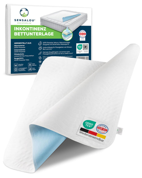 Sensalou Inkontinenz Bettunterlage 70x100 cm, wasserdicht, 4er Set, vierlagiges Saugvlies
