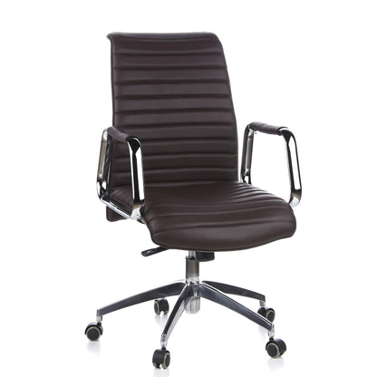 hjh OFFICE ASPERA 10 Chefsessel - Leder Braun/Chrom. Hochlehnig, mit Armlehnen und Chrom-Fußkreuz auf Rollen zum Arbeiten im Büro.