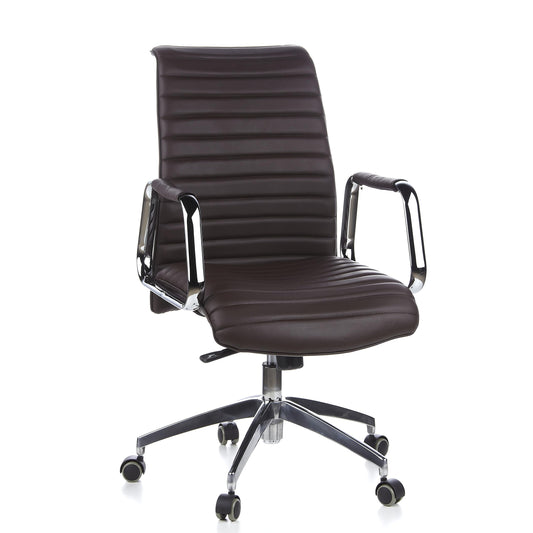 hjh OFFICE ASPERA 10 Chefsessel - Leder Braun/Chrom. Hochlehnig, mit Armlehnen und Chrom-Fußkreuz auf Rollen zum Arbeiten im Büro.