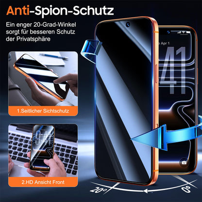 UniqueMe Panzerglas Sichtschutz für iPhone 17 Pro Max, 2 Stück