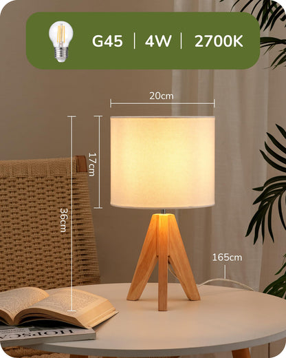 EDISHINE 2er Set Tischlampe Holz LED Nachttischlampe Leinen