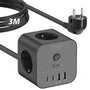 VEFVE CubePulse70 Steckdosenwürfel 70W USB-C 7-in-1 mit 3 m Kabel, kompaktes Würfel-Design mit Hauptschalter