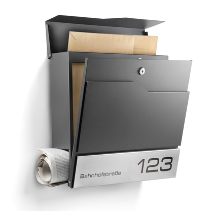 NewHabitat Briefkasten Manhattan Anthrazit mit Zeitungsfach und Gravur